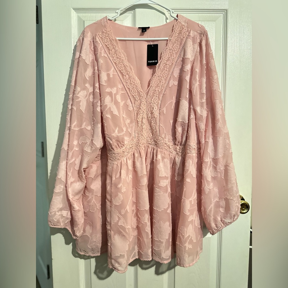 Clip Floral Long Sleeve Babydoll Top